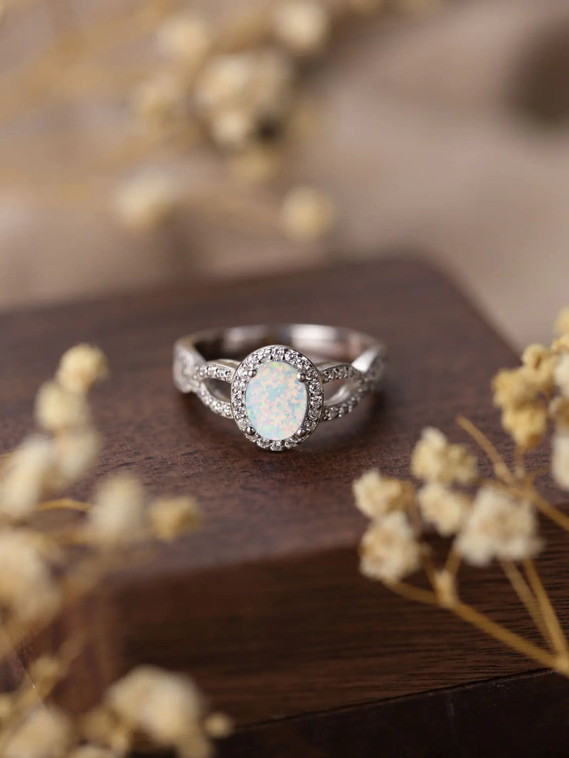 Sterling Silver Opal Teardrop Ring