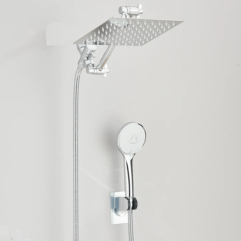 Shower Head Combo 8–12 Inch – High Pressure Rain Shower with Adjustable Extension Arm & 3-Way Handheld Spray | UniqSnaz