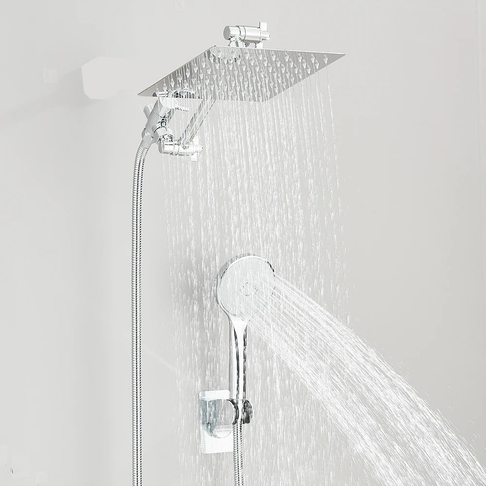 Shower Head Combo 8–12 Inch – High Pressure Rain Shower with Adjustable Extension Arm & 3-Way Handheld Spray | UniqSnaz