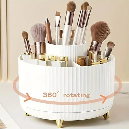 360° Rotating Makeup Organizer – Multi-Compartment Cosmetic & Brush Storage Holder