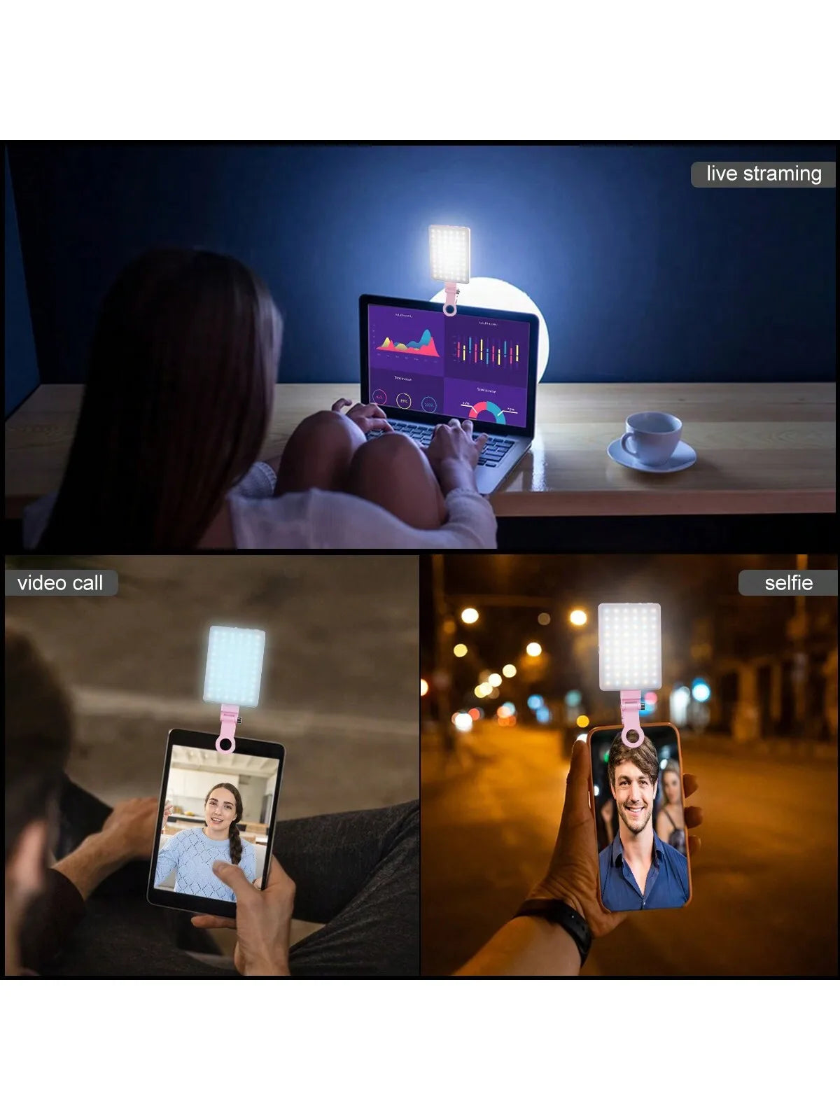 Dual-Clip Selfie Light for Phone, Laptop & Tablet – 3-Mode Adjustable LED Ring Light