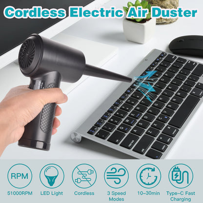 51000 RPM Cordless Compressed Air Duster – Rechargeable Keyboard & PC Cleaner with LED Light