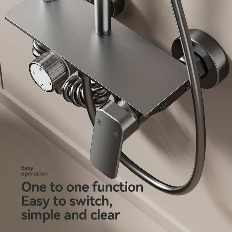 Multifunction Bathroom Shower System Set – Hot & Cold, Rotary Knob, Pressurized Aluminum, Gunmetal Gray | UniqSnaz