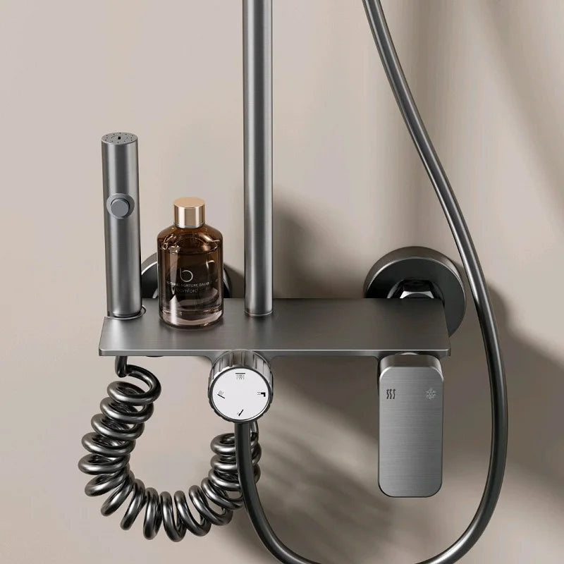 Multifunction Bathroom Shower System Set – Hot & Cold, Rotary Knob, Pressurized Aluminum, Gunmetal Gray | UniqSnaz