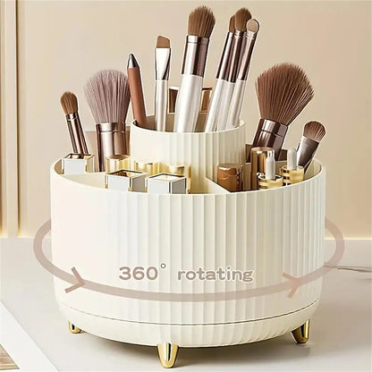 360° Rotating Makeup Organizer – Multi-Compartment Cosmetic & Brush Storage Holder
