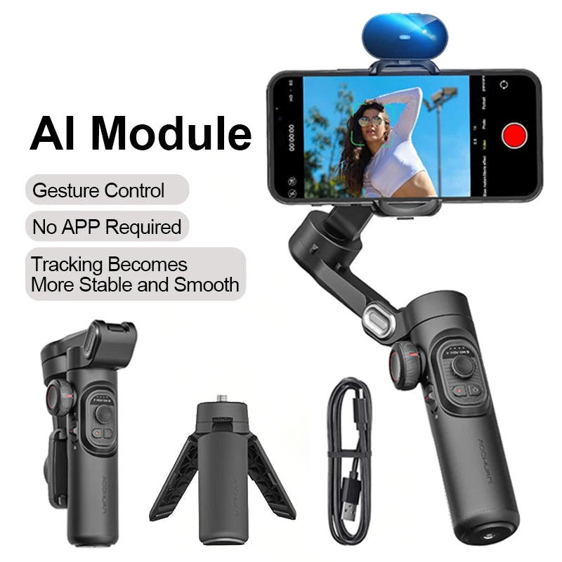 AOCHUAN 3-Axis Handheld Gimbal Stabilizer for Smartphone – Face Tracking, Fill Light, Vlog Smart XE | UniqSnaz