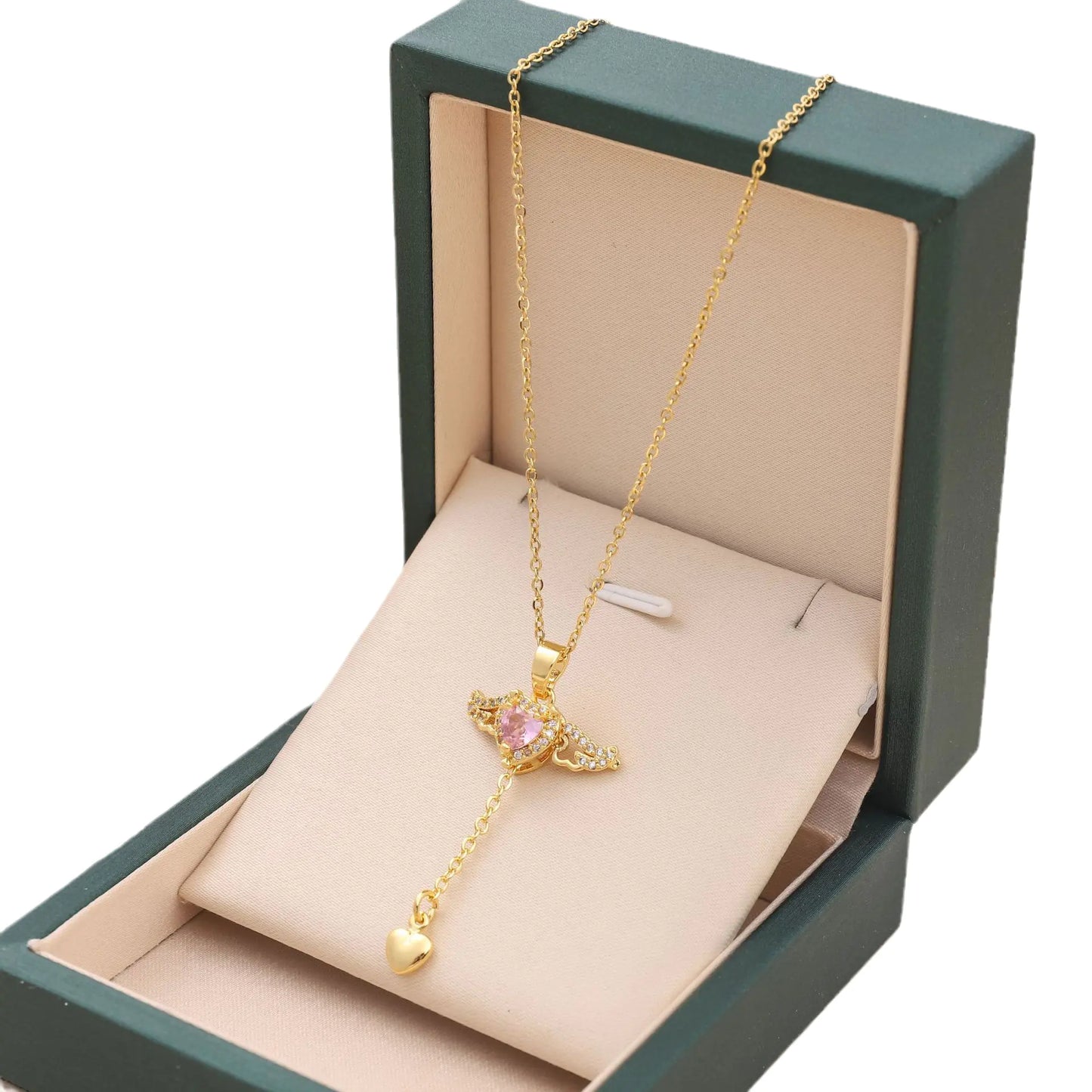 Elegant Heart Wing Tassel Necklace