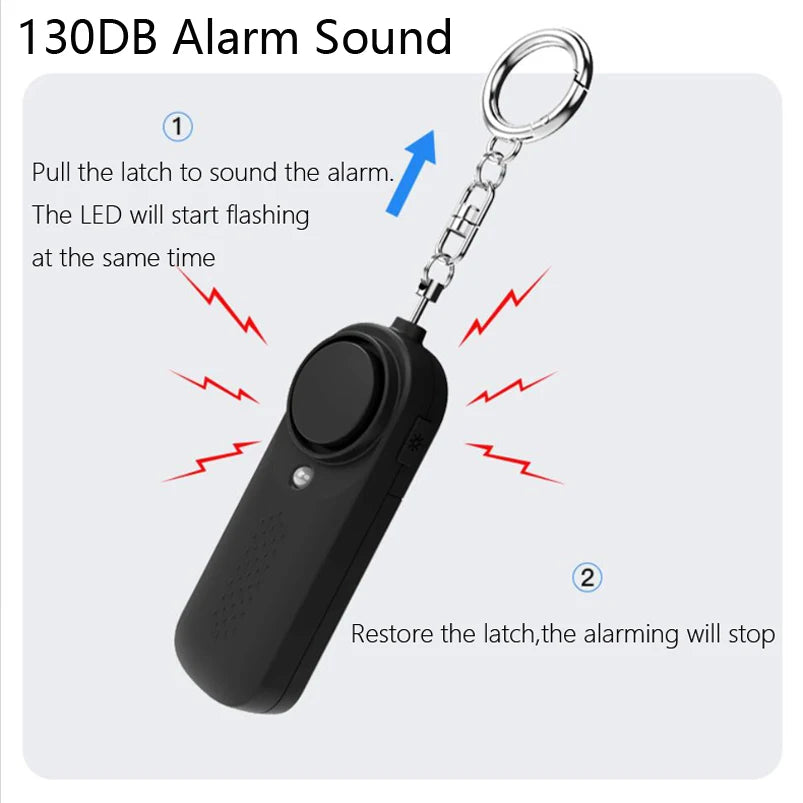 130dB Personal Safety Alarm Keychain – Loud Self-Defense Siren with LED Light (PA-200)