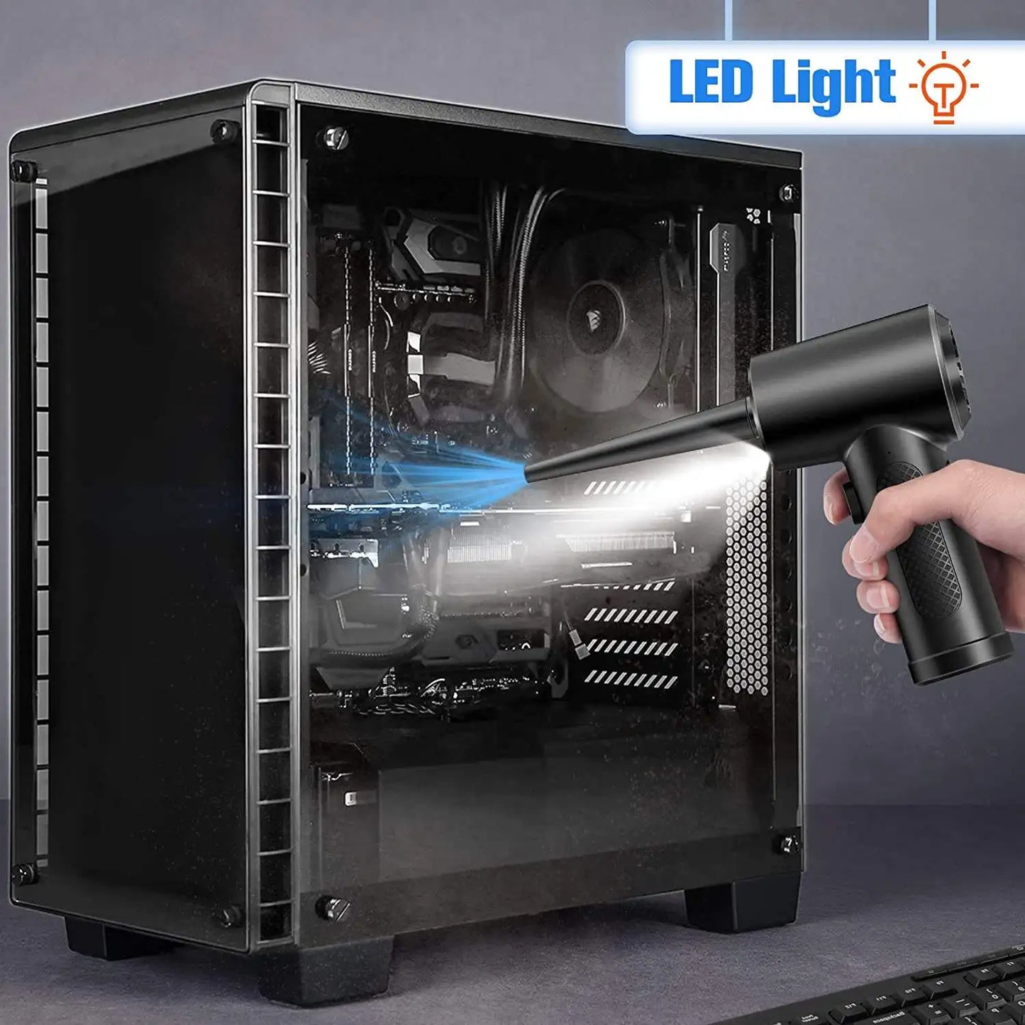 51000 RPM Cordless Compressed Air Duster – Rechargeable Keyboard & PC Cleaner with LED Light