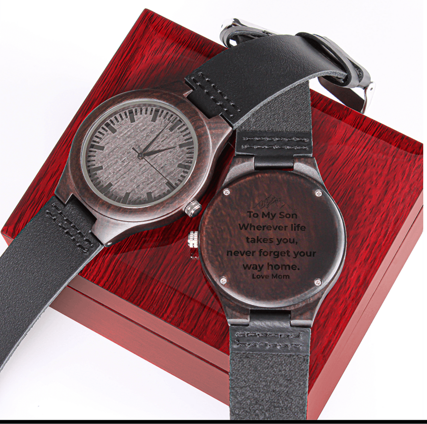“To My Son” Wooden Engraved Watch – Personalized Gift (From Mom, Dad, Grandpa, Grandma & More)