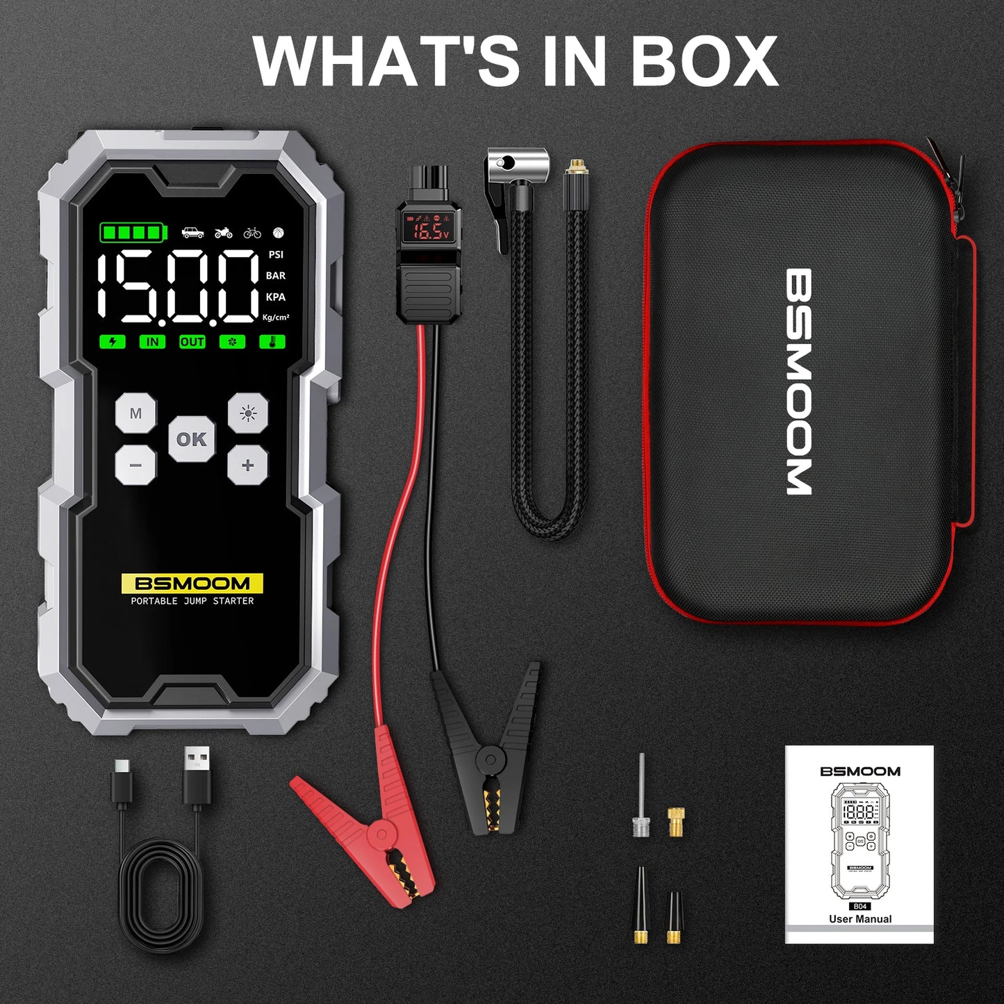 BSMOOM 7000A Car Jump Starter with 150PSI Air Pump – Portable Power Bank, Emergency Booster | UniqSnaz
