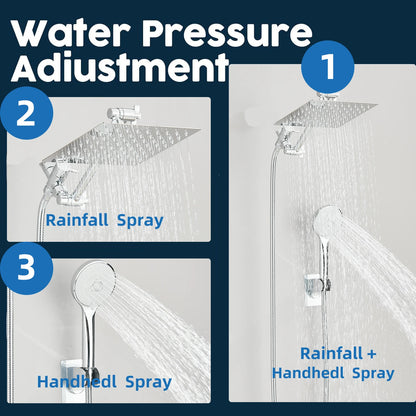 Shower Head Combo 8–12 Inch – High Pressure Rain Shower with Adjustable Extension Arm & 3-Way Handheld Spray | UniqSnaz