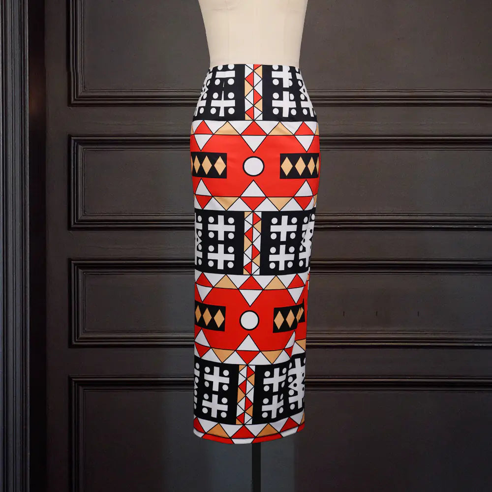 High Waist Geometric Print Split Skirt – Plus Size Slim Fit | Trendy Women’s Office & Casual Wear