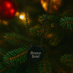 Brave Soul Black Pendant Necklace – Inspirational Engraved Gift for Women