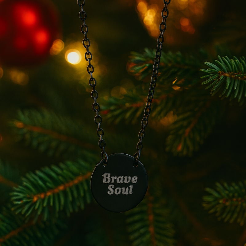 Brave Soul Black Pendant Necklace – Inspirational Engraved Gift for Women
