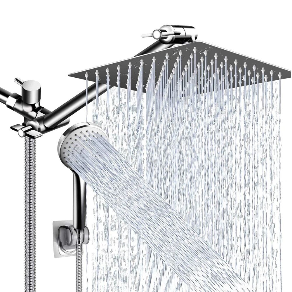 Shower Head Combo 8–12 Inch – High Pressure Rain Shower with Adjustable Extension Arm & 3-Way Handheld Spray | UniqSnaz