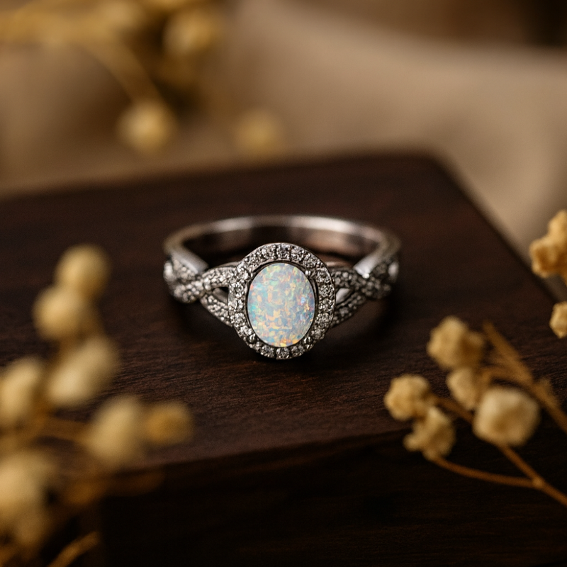 Sterling Silver Opal Teardrop Ring for Her – Elegant Iridescent Gemstone Jewelry