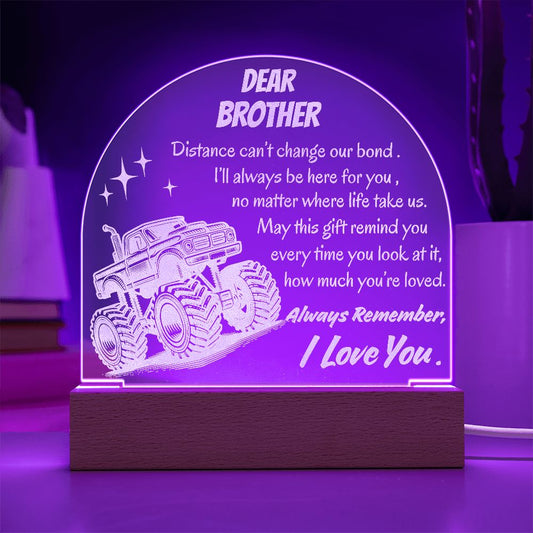 Personalized Brother LED Night Light – “Dear Brother” Acrylic Gift with Monster Truck Design