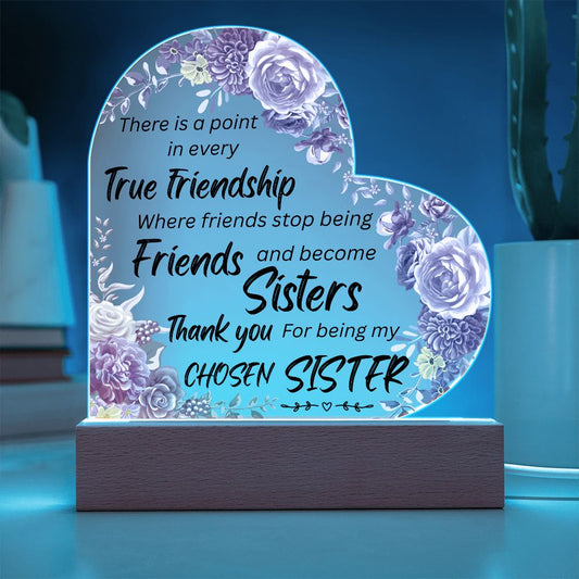 Personalized Sisters Heart LED Acrylic Plaque – “Chosen Sister” Friendship Light Gift
