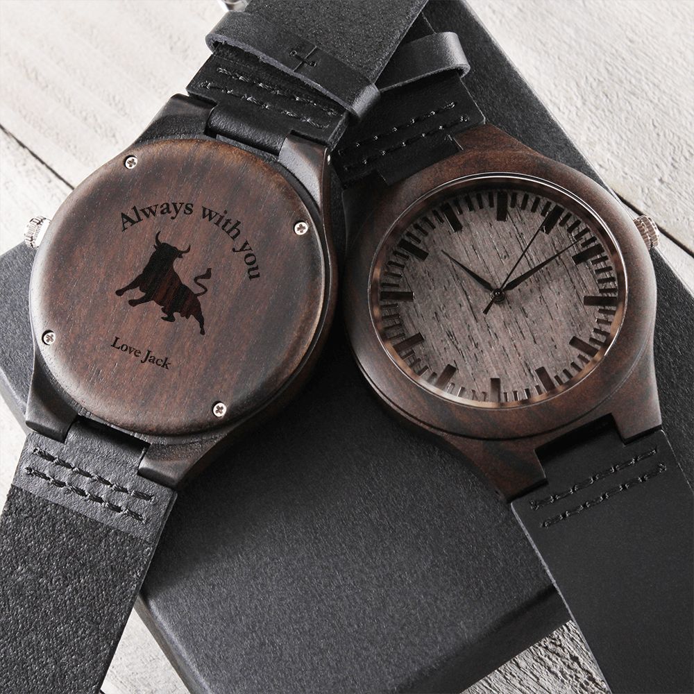 Personalized Engraved Wooden Watch – Custom Image & Message Gift for Him