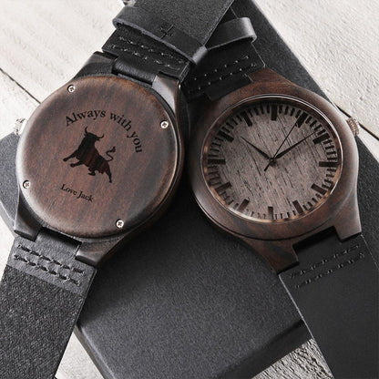 Personalized Engraved Wooden Watch – Custom Image & Message Gift for Him