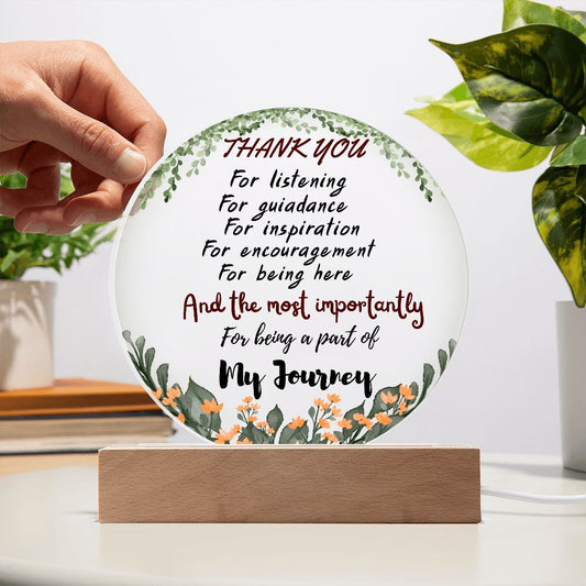 Thank You Glass Plaque – Floral Appreciation Keepsake with Wooden Base