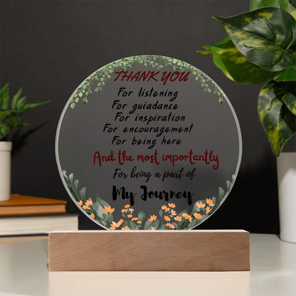 Thank You Glass Plaque – Floral Appreciation Keepsake with Wooden Base