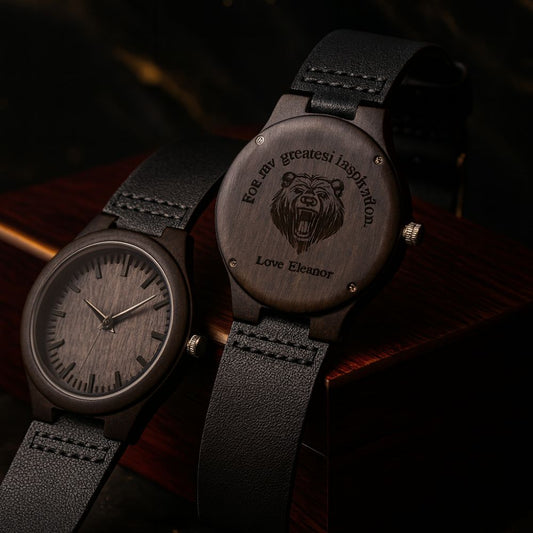 Personalized Engraved Wooden Watch – Custom Image & Message Gift for Him