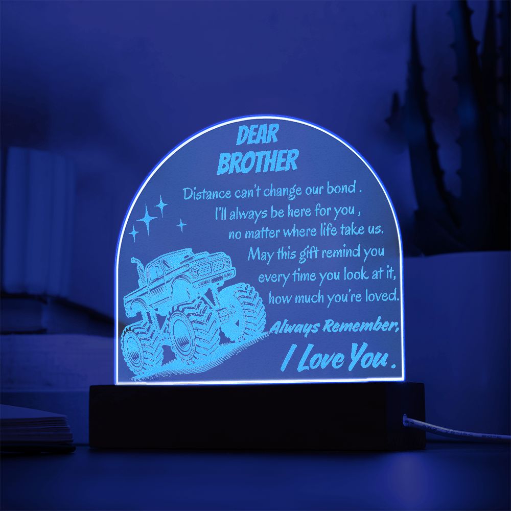Personalized Brother LED Night Light – “Dear Brother” Acrylic Gift with Monster Truck Design