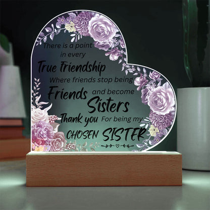 Personalized Sisters Heart LED Acrylic Plaque – “Chosen Sister” Friendship Light Gift