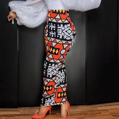 High Waist Geometric Print Split Skirt – Plus Size Slim Fit | Trendy Women’s Office & Casual Wear