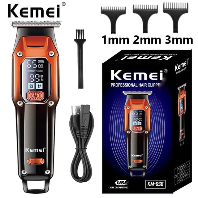 KM-658 LCD Electric Hair Clipper – Professional Cordless Hair Trimmer for Men