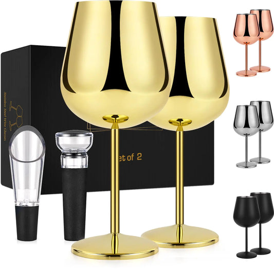 Golden Elegance Stainless Steel Wine Set with Decanter
