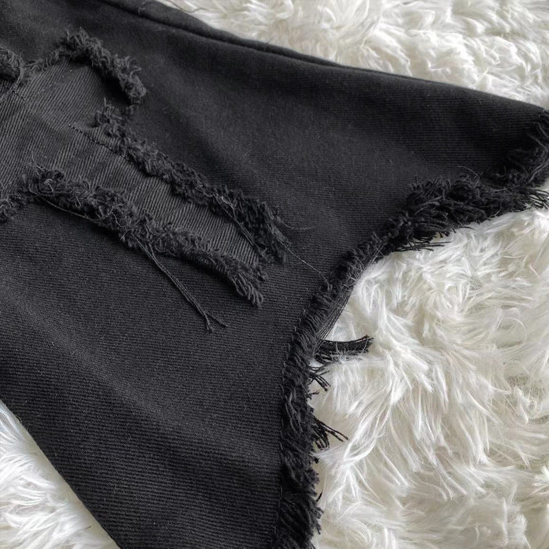 Star Stitch Tie-Neck Denim Flare Leg Warmers