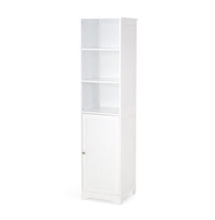 Modern White Bathroom Linen Tower Cabinet – 63" Tall with Open & Enclosed Shelves