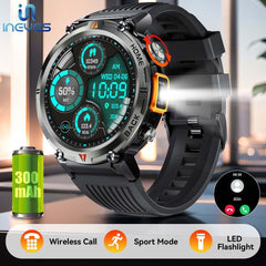 KE3 INEYES Silicone Smart Watch for Men – 3ATM Waterproof, HD Display, LED Flashlight, Sports Fitness Tracker