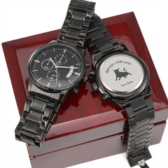 Personalized Black Chronograph Watch for Dad — “Time Well Spent” Engraved Gift from Son or Daughter