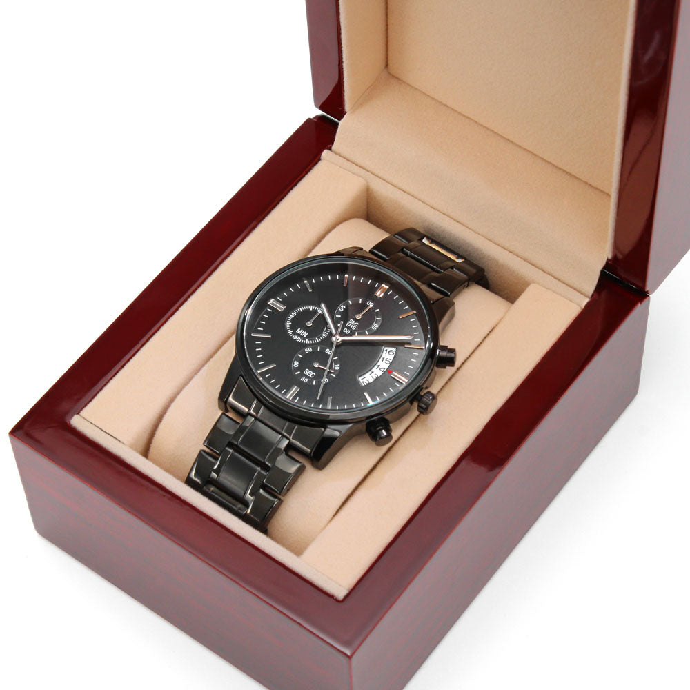 “To My Son” Black Chronograph Watch – Personalized Engraved Gift (From Mom, Dad, Grandpa, Grandma & More)