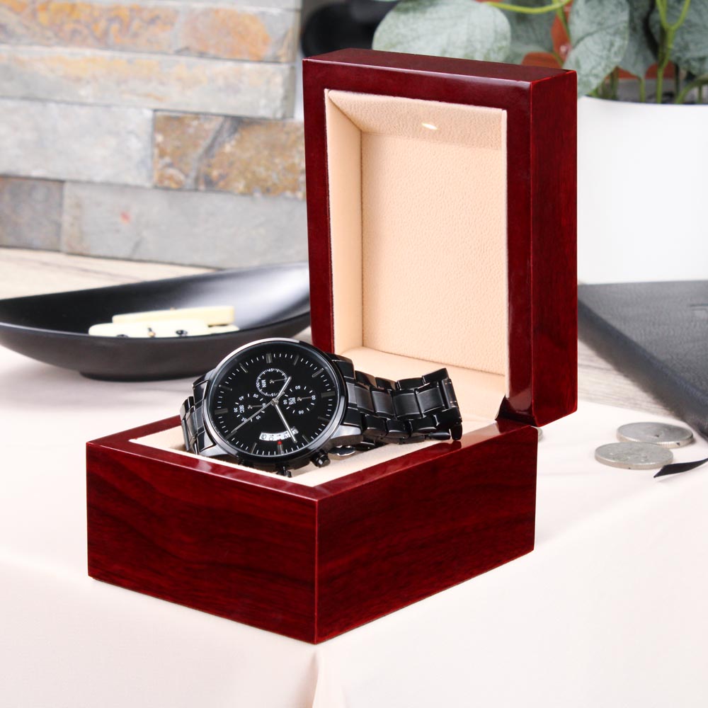 “To My Son” Black Chronograph Watch – Personalized Engraved Gift (From Mom, Dad, Grandpa, Grandma & More)