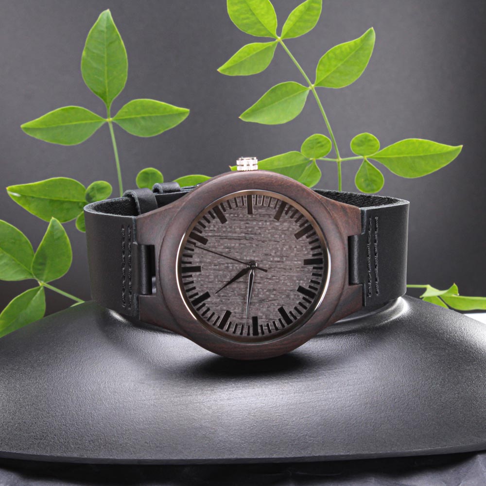 Personalized Engraved Wooden Watch – Custom Image & Message Gift for Him