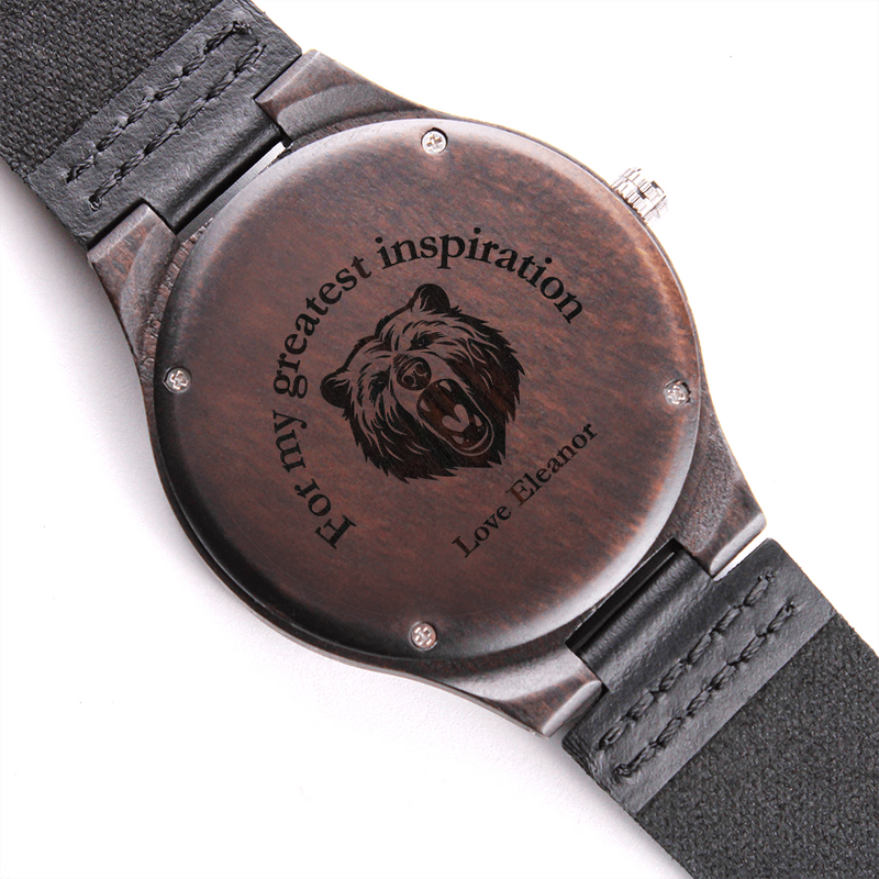 Personalized Engraved Wooden Watch – Custom Image & Message Gift for Him