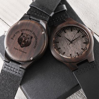 Personalized Engraved Wooden Watch – Custom Image & Message Gift for Him