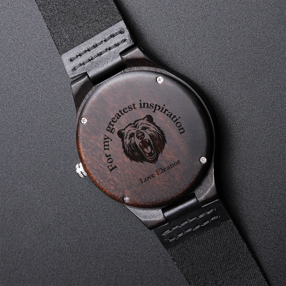 Personalized Engraved Wooden Watch – Custom Image & Message Gift for Him