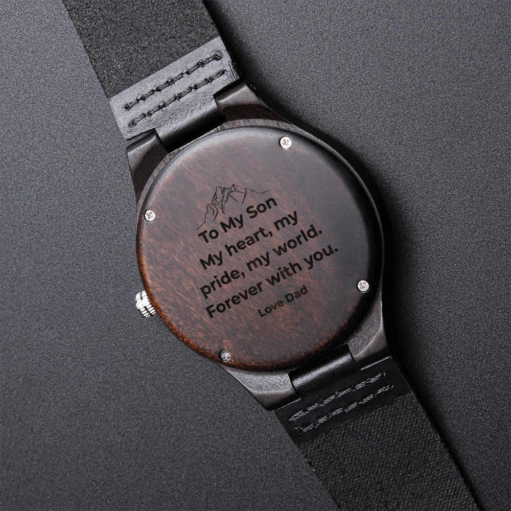 “To My Son” Wooden Engraved Watch – Personalized Gift (From Mom, Dad, Grandpa, Grandma & More)