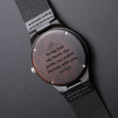 “To My Son” Wooden Engraved Watch – Personalized Gift (From Mom, Dad, Grandpa, Grandma & More)