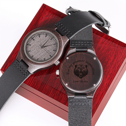 Personalized Engraved Wooden Watch – Custom Image & Message Gift for Him