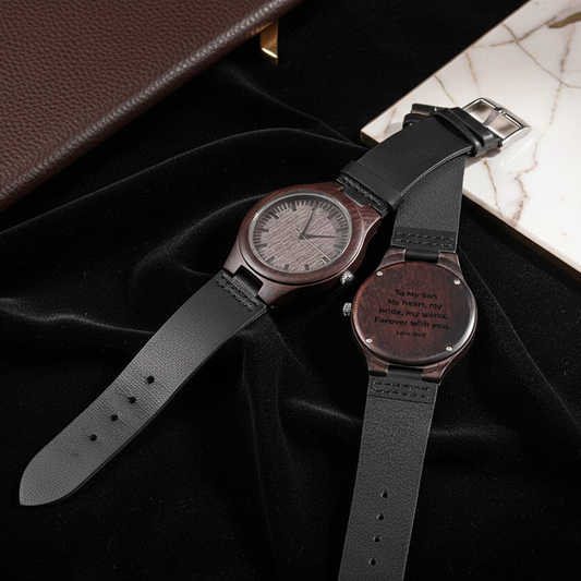 “To My Son” Wooden Engraved Watch – Personalized Gift (From Mom, Dad, Grandpa, Grandma & More)