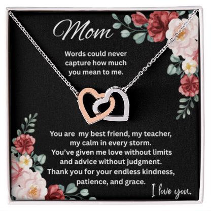 Interlocking Hearts Necklace for Mom – Sentimental Mother's Gift with Message Card
