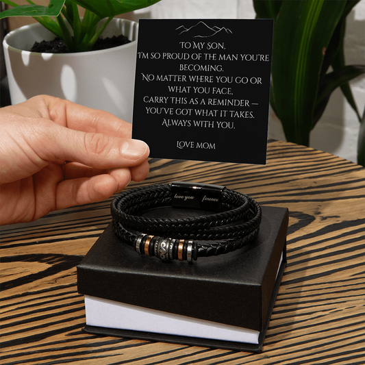 “To My Son” Bracelet Gift Set – Custom Message Card (From Mom, Dad, Grandpa, Grandma & More)
