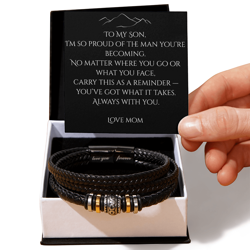 “To My Son” Bracelet Gift Set – Custom Message Card (From Mom, Dad, Grandpa, Grandma & More)